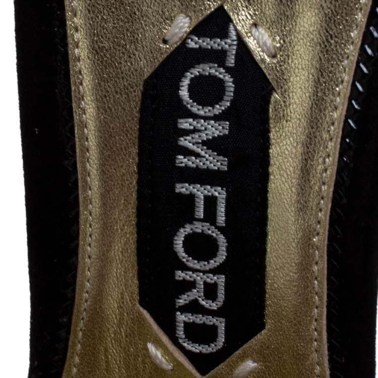 Pre Owned Tom Ford Beige/Black Embroidered Suede D'Orsay Pointed Toe Ankle Strap Pumps Size 41