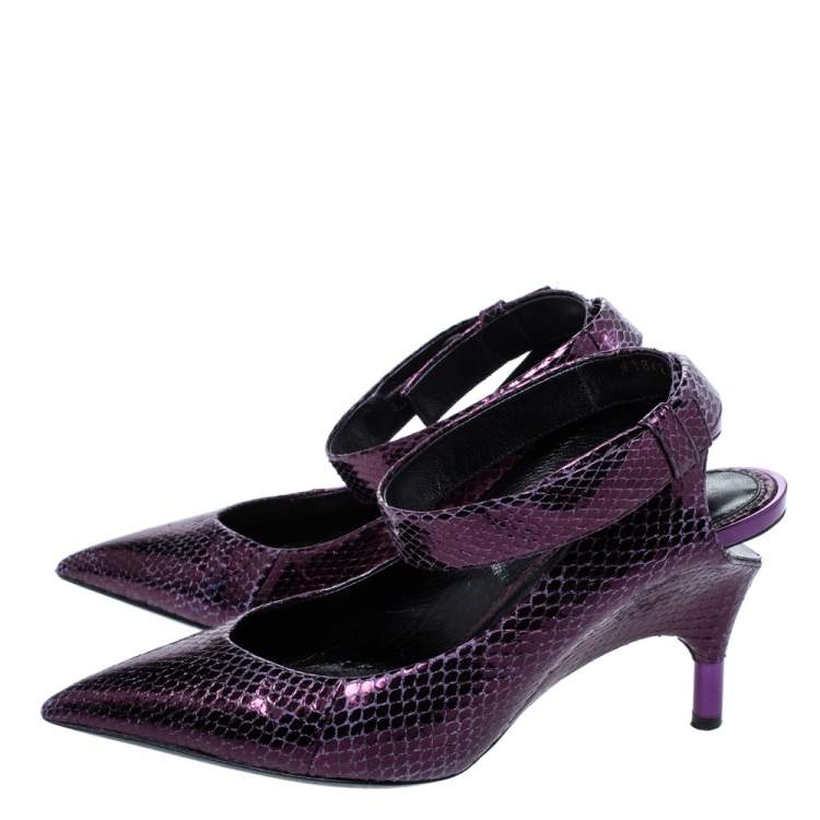 Pre Owned Tom Ford Plum Snakeskin Pointed Toe Cut Out Heel Pumps Size 37.5