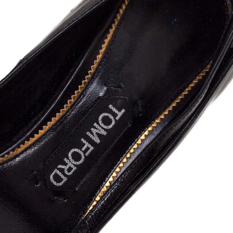 Pre Owned Tom Ford Black Leather Padlock Ankle-Wrap Pointed Toe Pumps Size 37