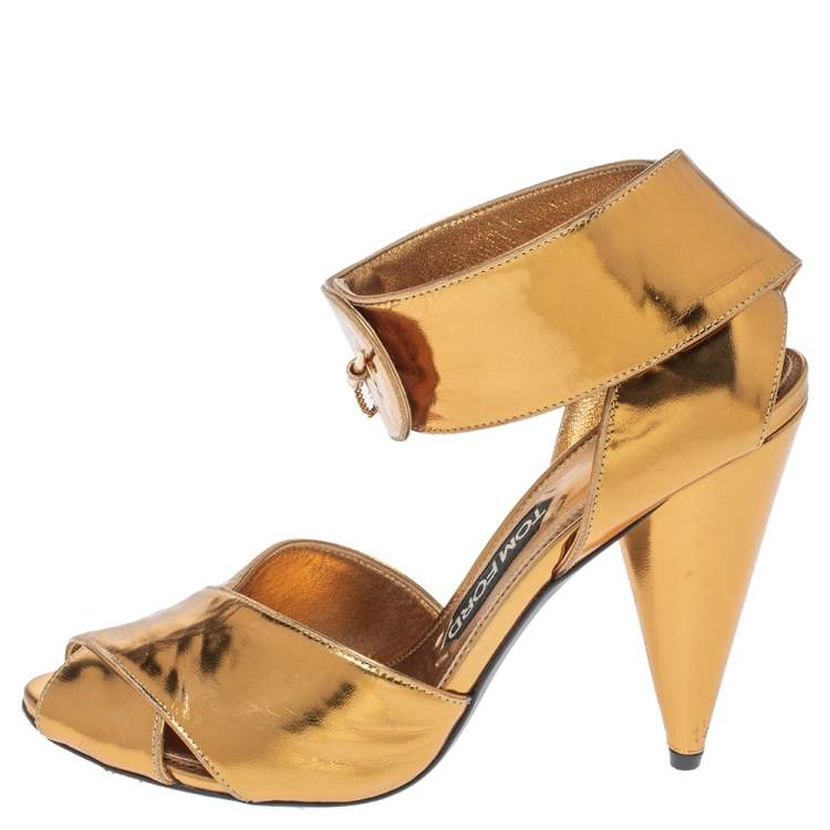 Tom Ford Metallic Bronze Leather Ankle Cuff Sandals Size  Tom Ford | TLC