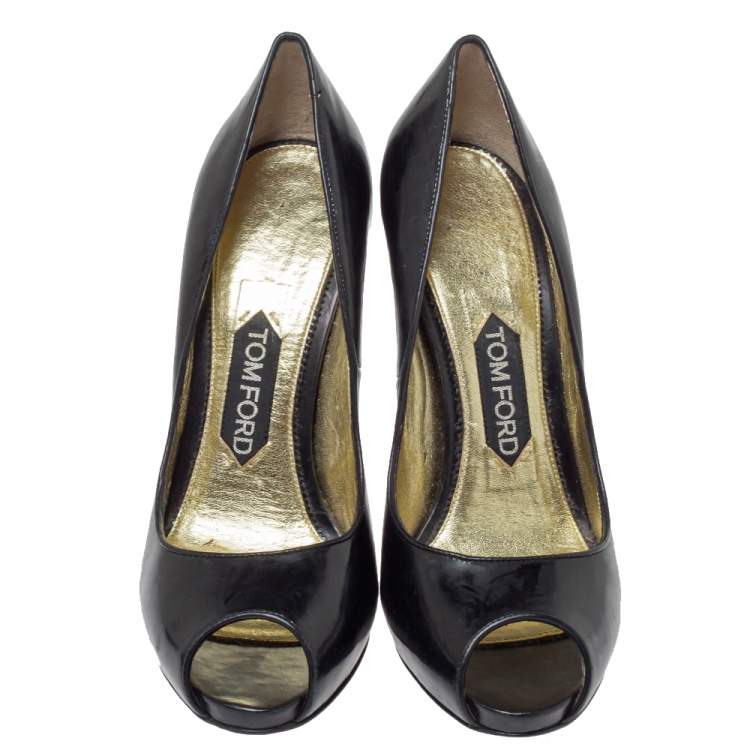 Pre Owned Tom Ford Black Patent Leather Peep Toe Pumps Size 37.5