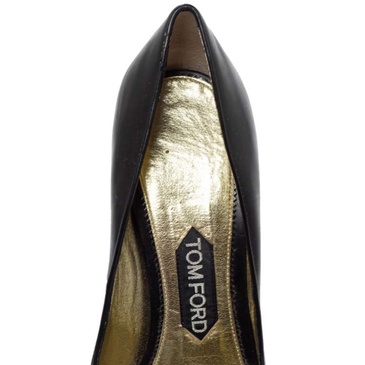 Pre Owned Tom Ford Black Patent Leather Peep Toe Pumps Size 37.5