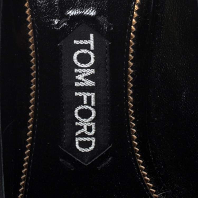 Pre Owned Tom Ford Black Patent Leather Padlock Ankle Wrap Pointed Toe Pumps Size 39.5