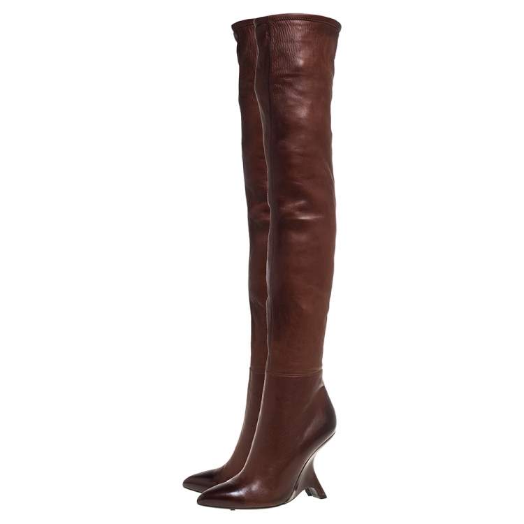 Pre Owned Tom Ford Dark Brown Leather Over the Knee Boots Size 40