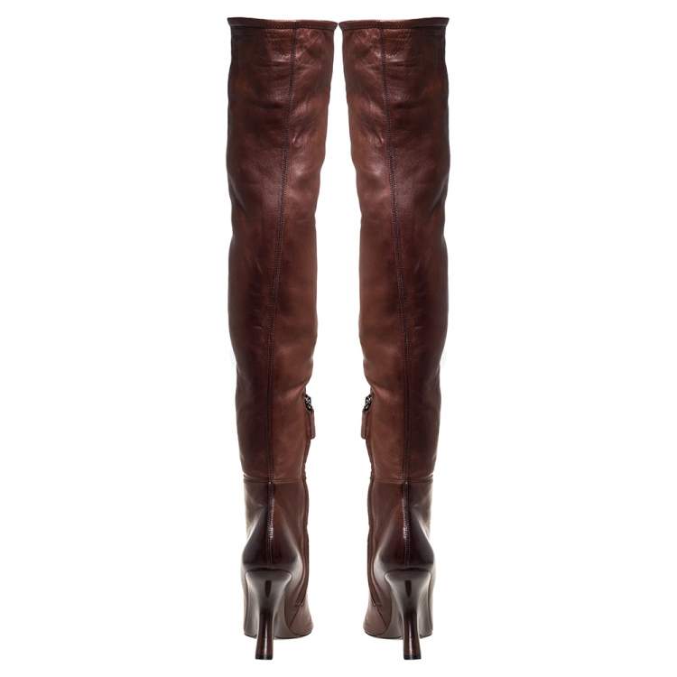 Pre Owned Tom Ford Dark Brown Leather Over the Knee Boots Size 40