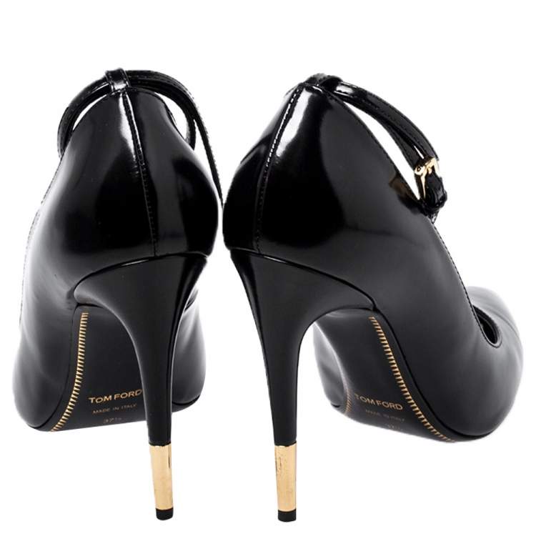 Pre Owned Tom Ford Black Patent Leather Padlock Pointed Toe Pumps Size 37