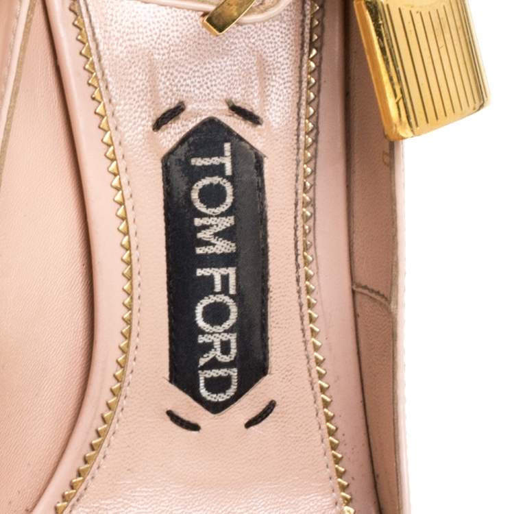 Pre Owned Tom Ford Dusty Pink Leather Padlock Peep Toe Pumps Size 36.5 