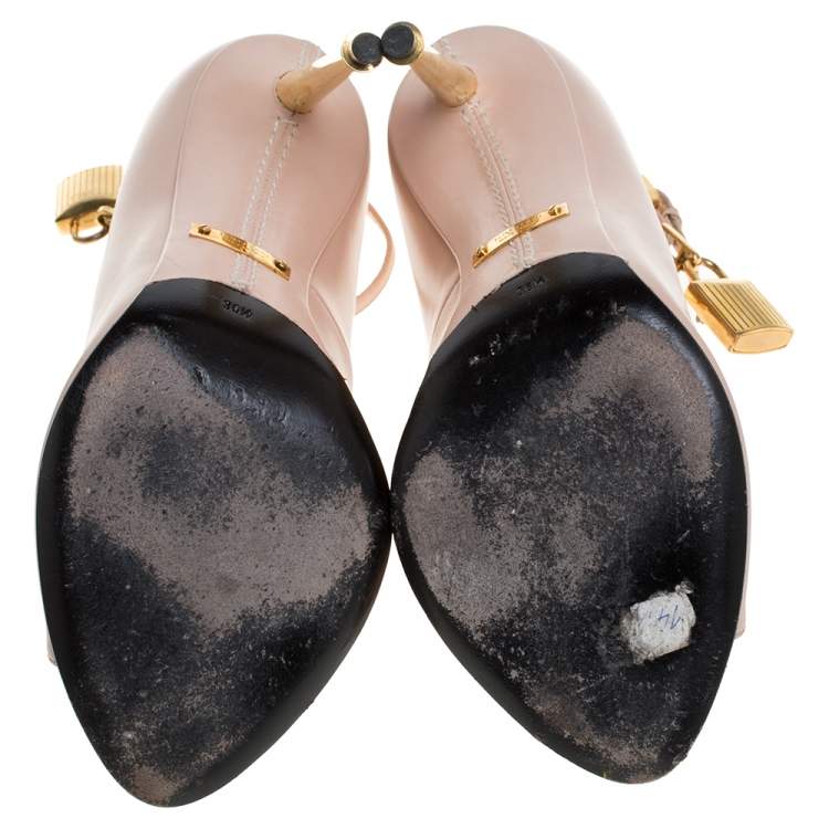 Pre Owned Tom Ford Dusty Pink Leather Padlock Peep Toe Pumps Size 36.5 