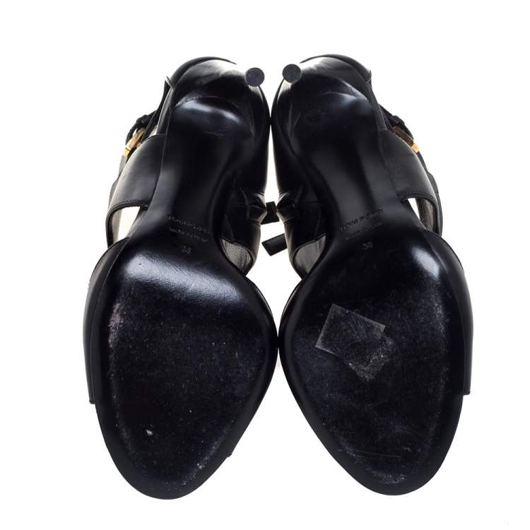Pre Owned Tom Ford Black Leather Lock Booties Size 38