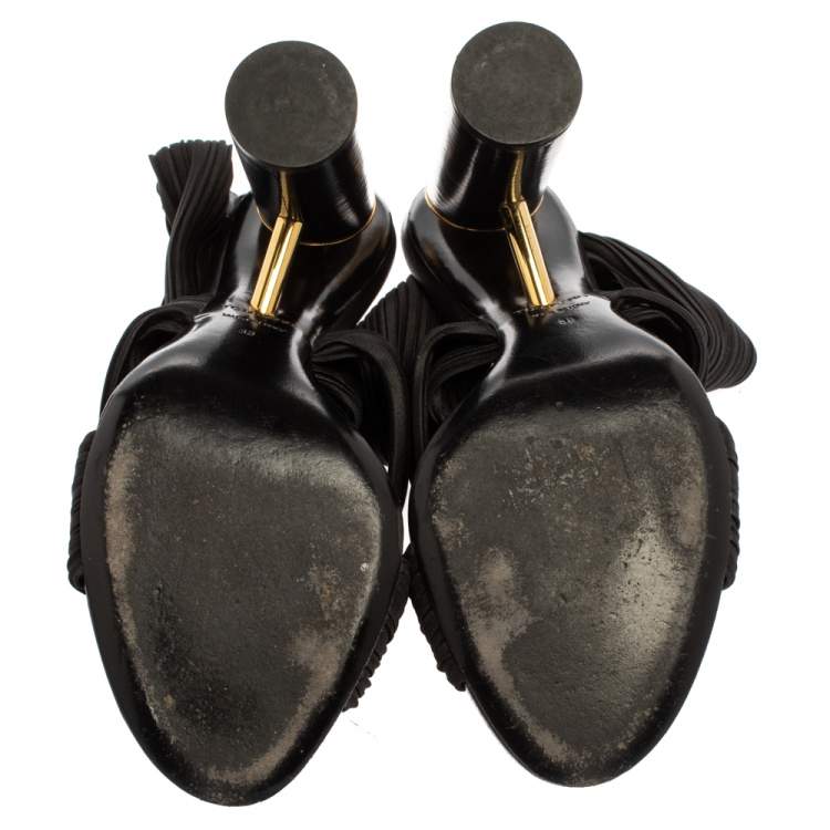 Pre Owned Tom Ford Black Fabric Crossover Slip On Sandals Size 38
