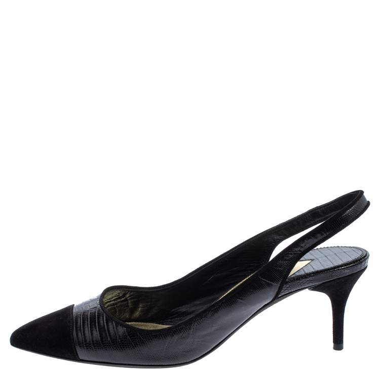 Pre Owned Tom Ford Black Lizard Embossed Leather And Suede Slingback Pumps Size 40