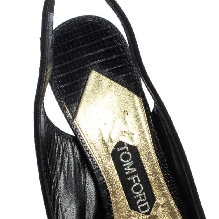 Pre Owned Tom Ford Black Lizard Embossed Leather And Suede Slingback Pumps Size 40