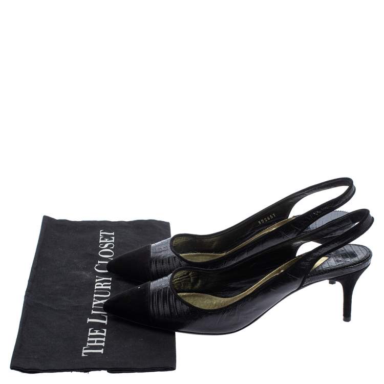 Pre Owned Tom Ford Black Lizard Embossed Leather And Suede Slingback Pumps Size 40