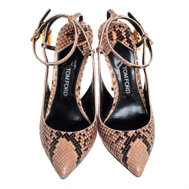 Pre Owned Tom Ford Two Tone Python Padlock Ankle Strap Sandals Size 40 