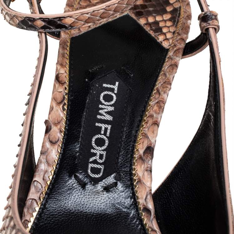Pre Owned Tom Ford Two Tone Python Padlock Ankle Strap Sandals Size 40 