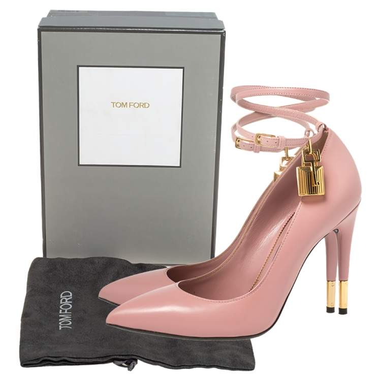 Pre Owned Tom Ford Pink Leather Padlock Ankle Strap Pointed Toe Pumps Size 37.5