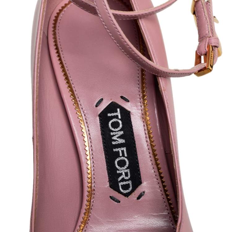 Pre Owned Tom Ford Pink Leather Padlock Ankle Strap Pointed Toe Pumps Size 37.5