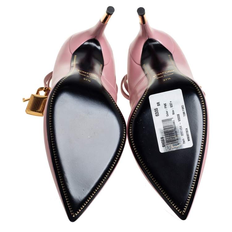 Pre Owned Tom Ford Pink Leather Padlock Ankle Strap Pointed Toe Pumps Size 37.5