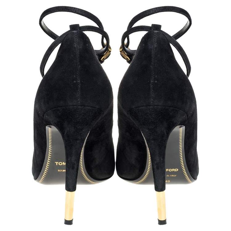 Pre Owned Tom Ford Black Suede Ankle Strap Luck Pumps Size 40