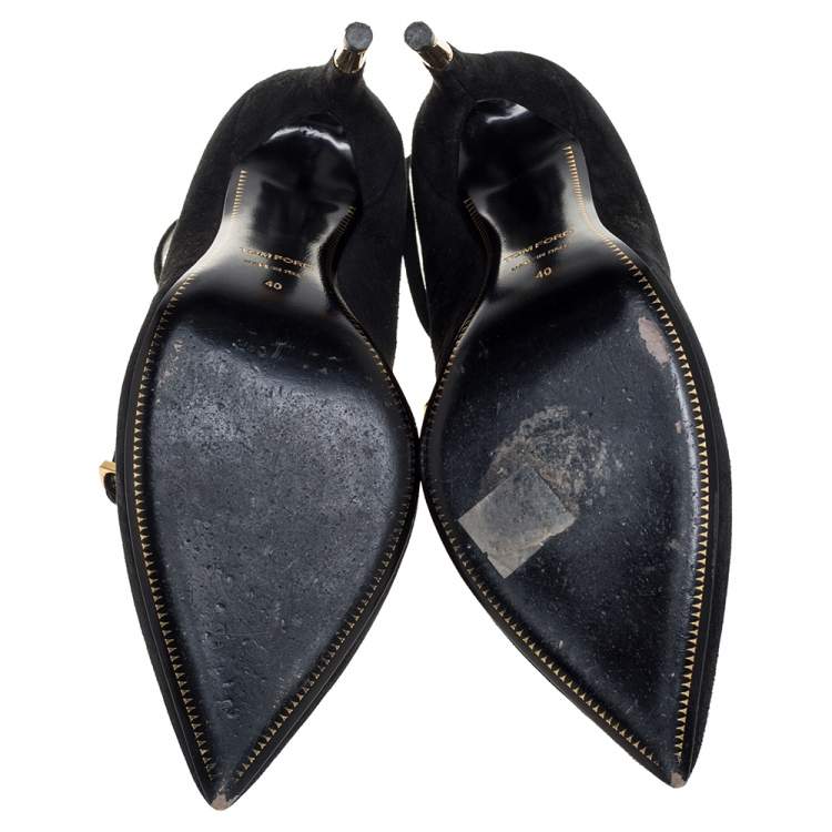 Pre Owned Tom Ford Black Suede Ankle Strap Luck Pumps Size 40