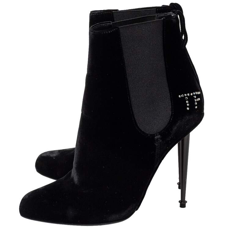 Pre Owned Tom Ford Black Suede Crystal Embellished Ankle Boots Size 38.5