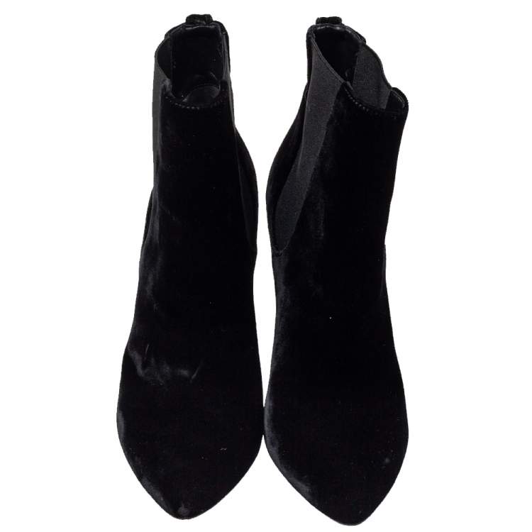 Pre Owned Tom Ford Black Suede Crystal Embellished Ankle Boots Size 38.5