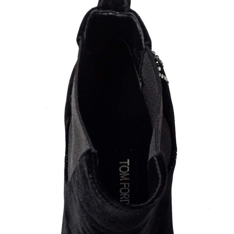 Pre Owned Tom Ford Black Suede Crystal Embellished Ankle Boots Size 38.5