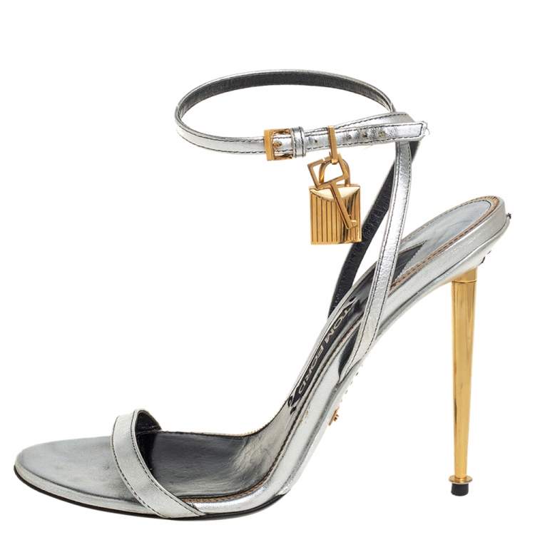 Tom Ford Metallic Silver Leather Padlock Ankle Strap Sandals Size 39 Tom  Ford | TLC