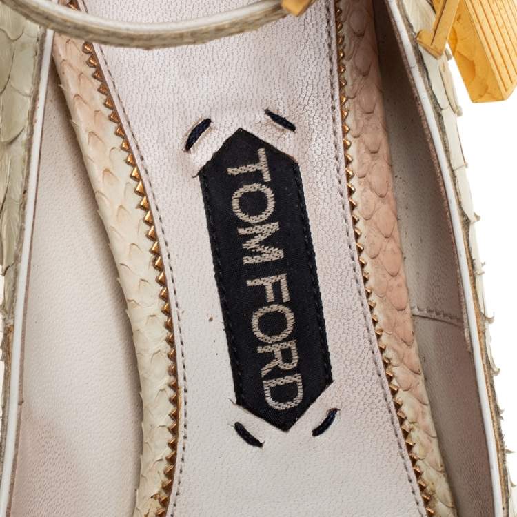 Pre Owned Tom Ford Off White Python Padlock Ankle Strap Pumps Size 39