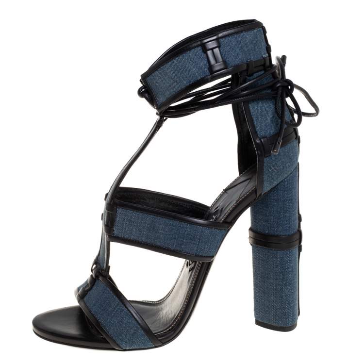 Tom Ford Blue Denim And Leather Cage Ankle Wrap Sandals Size 40 Tom Ford |  TLC