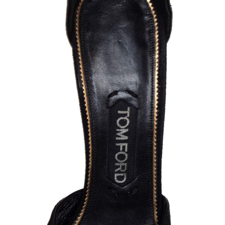 Pre Owned Tom Ford Black Suede Screw Studded Ankle Strap Sandals Size 39