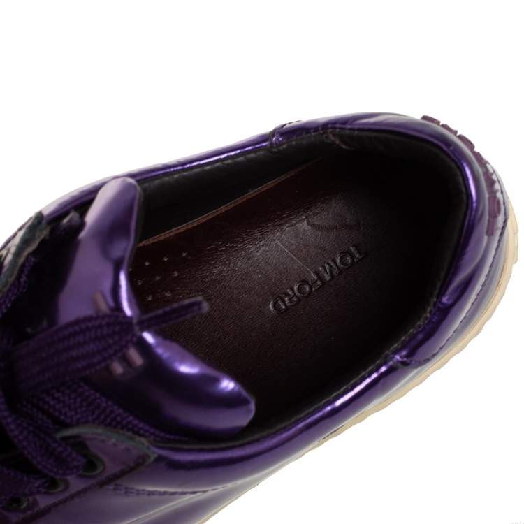 Pre Owned Tom Ford Metallic Purple Leather Low Top Sneakers Size 38