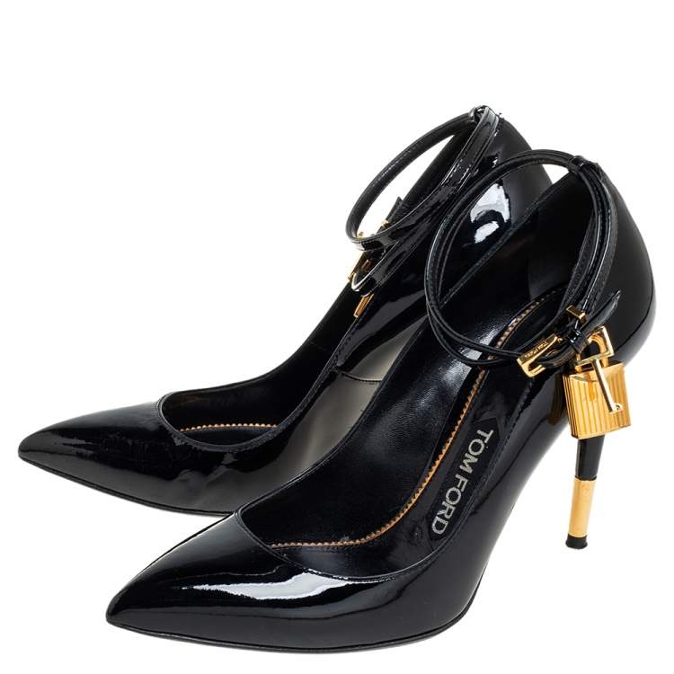 Pre Owned Tom Ford Black Patent Leather Padlock Pointed Toe Pumps Size 36