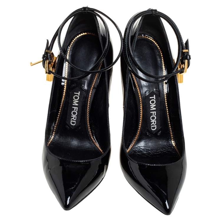 Pre Owned Tom Ford Black Patent Leather Padlock Pointed Toe Pumps Size 36
