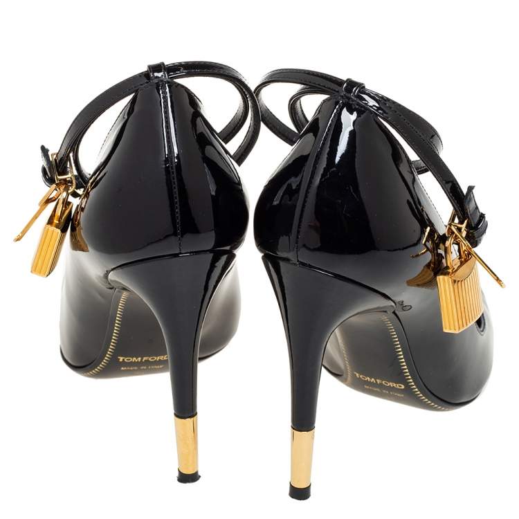 Pre Owned Tom Ford Black Patent Leather Padlock Pointed Toe Pumps Size 36