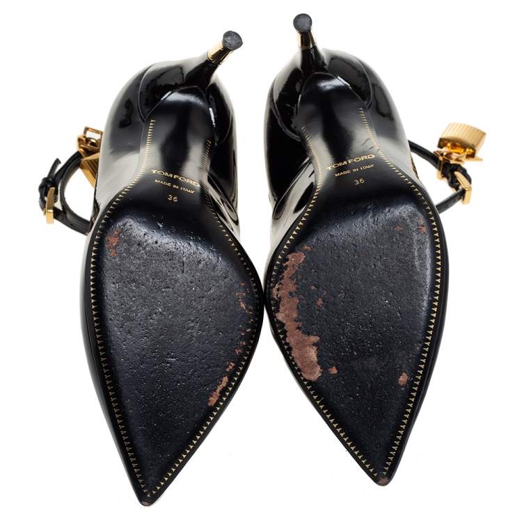 Pre Owned Tom Ford Black Patent Leather Padlock Pointed Toe Pumps Size 36