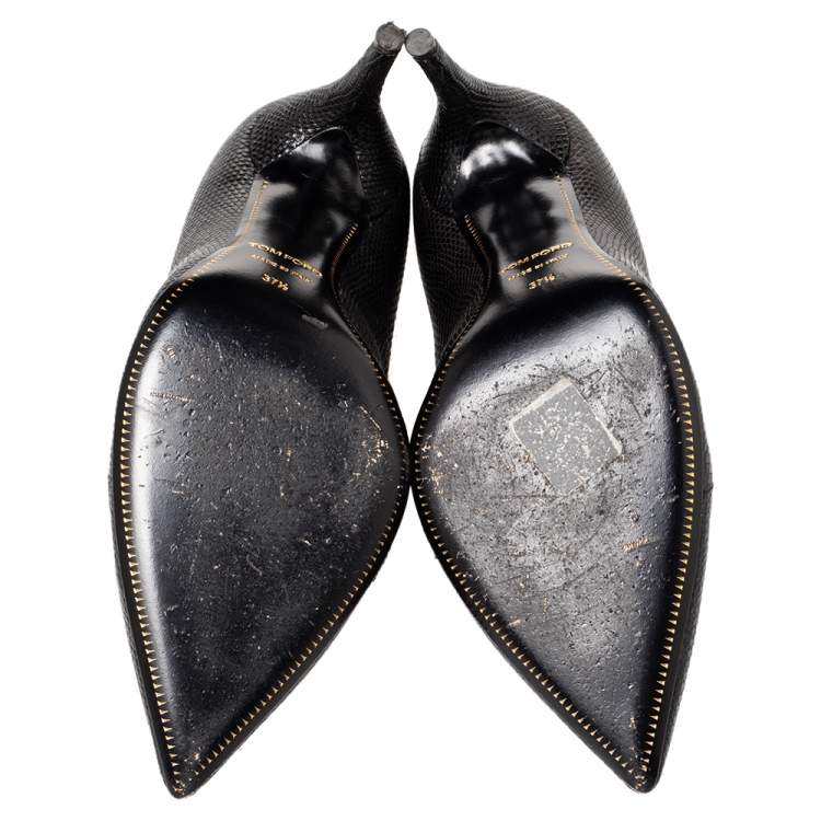Pre Owned Tom Ford Black Textured Leather Pointed Toe Pumps Size 37.5