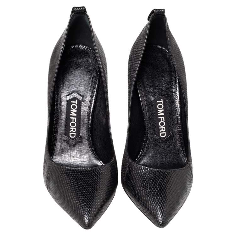 Pre Owned Tom Ford Black Textured Leather Pointed Toe Pumps Size 37.5