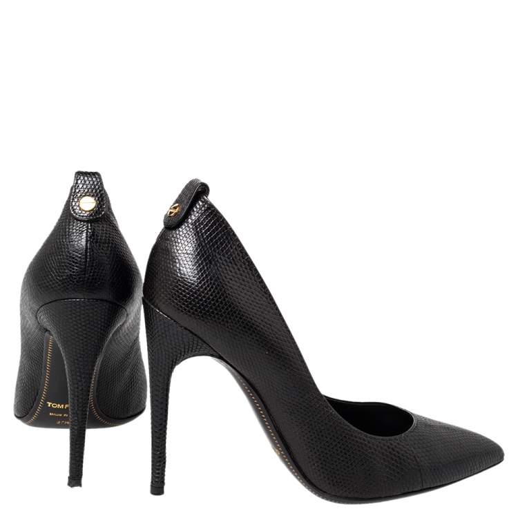 Pre Owned Tom Ford Black Textured Leather Pointed Toe Pumps Size 37.5