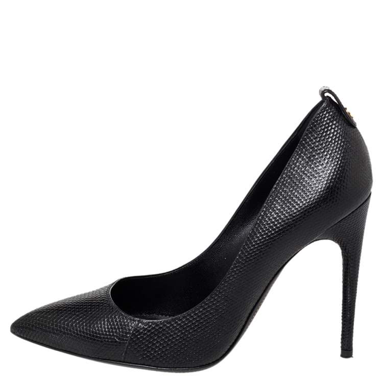 Pre Owned Tom Ford Black Textured Leather Pointed Toe Pumps Size 37.5