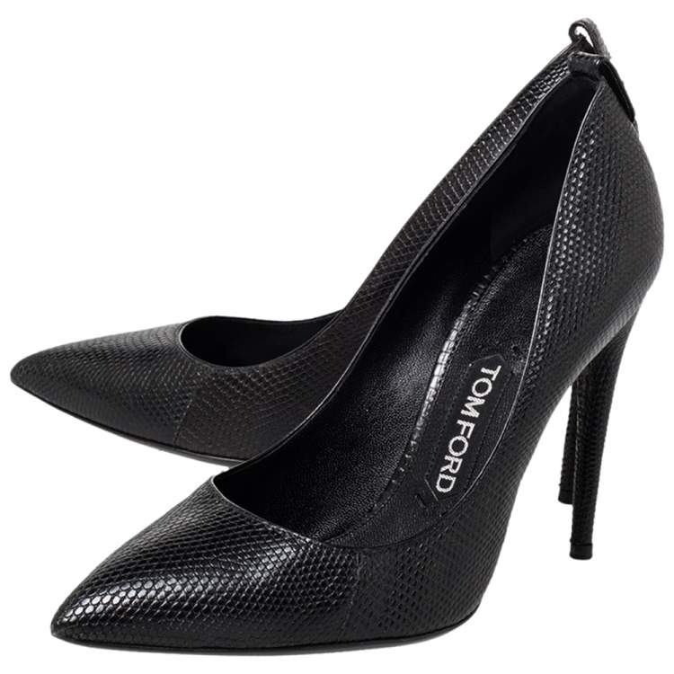 Pre Owned Tom Ford Black Textured Leather Pointed Toe Pumps Size 37.5