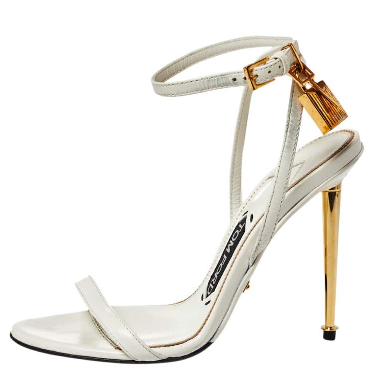Pre Owned Tom Ford White Leather Padlock Open Toe Sandals Size 36