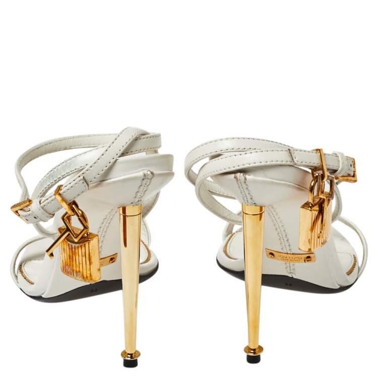 Pre Owned Tom Ford White Leather Padlock Open Toe Sandals Size 36
