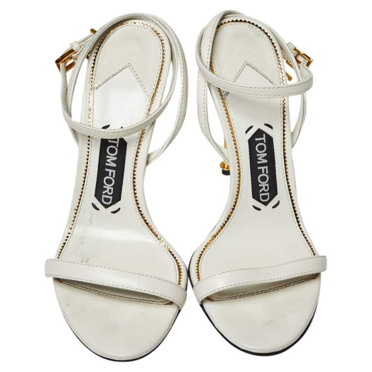 Pre Owned Tom Ford White Leather Padlock Open Toe Sandals Size 36