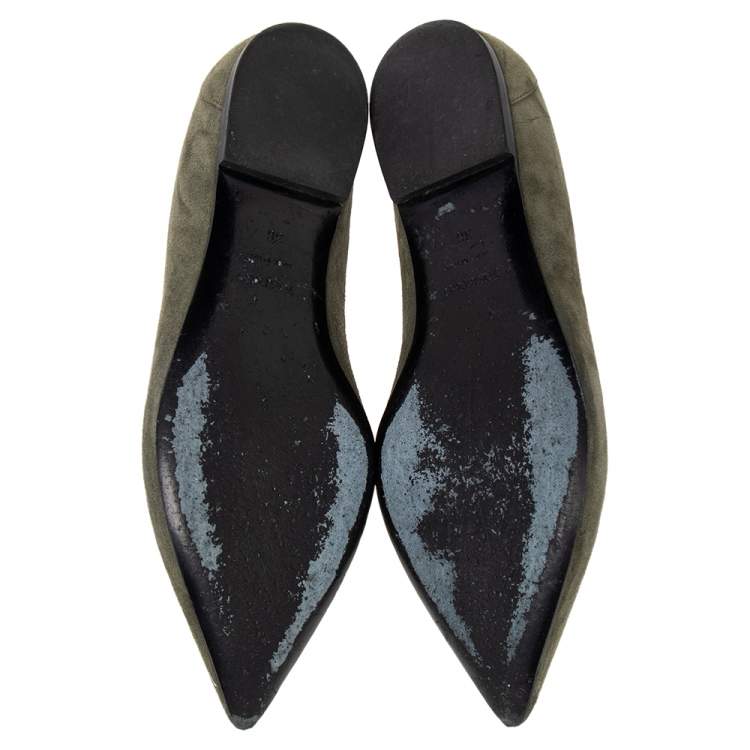 Pre Owned Tom Ford Green Suede Pointed Toe Ballet Flats Size 36