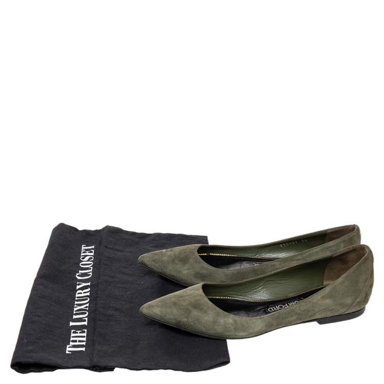 Pre Owned Tom Ford Green Suede Pointed Toe Ballet Flats Size 36