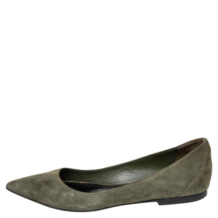 Pre Owned Tom Ford Green Suede Pointed Toe Ballet Flats Size 36