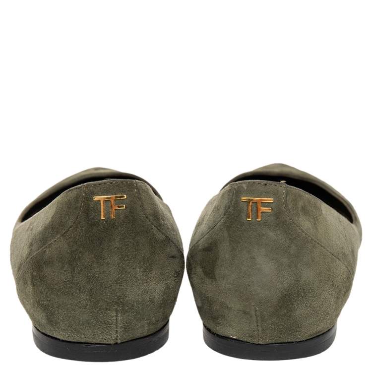 Pre Owned Tom Ford Green Suede Pointed Toe Ballet Flats Size 36