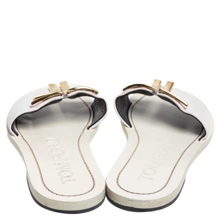 Pre Owned Tom Ford White Leather TF Slide Sandals Size 37