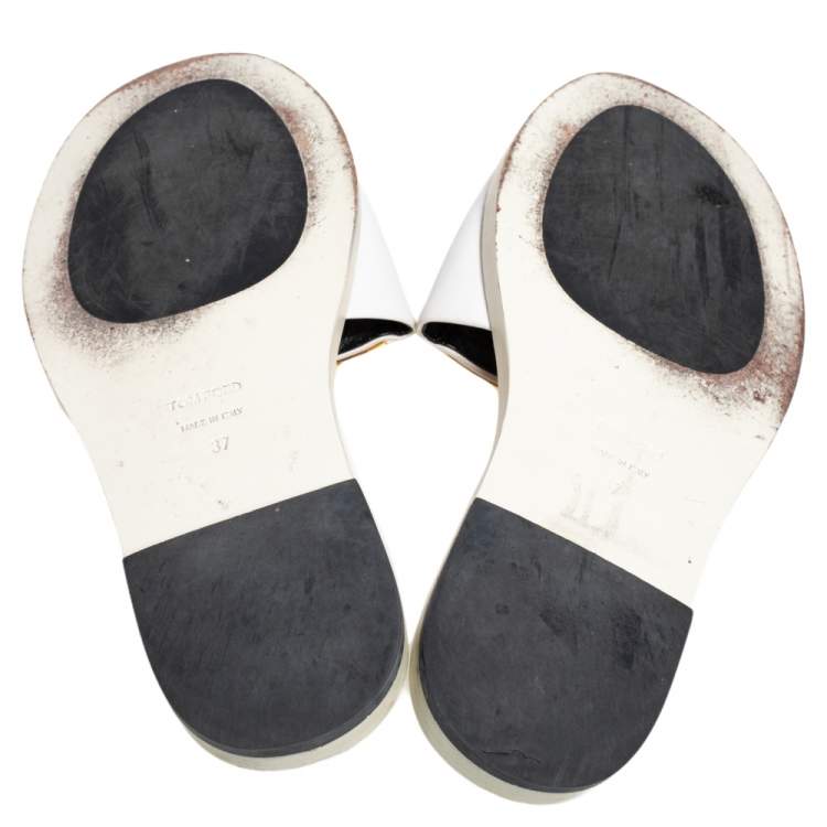 Pre Owned Tom Ford White Leather TF Slide Sandals Size 37